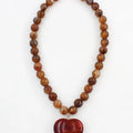 Brown Beaded with Red Tone Natural Stone Heart 16"-18" Necklace