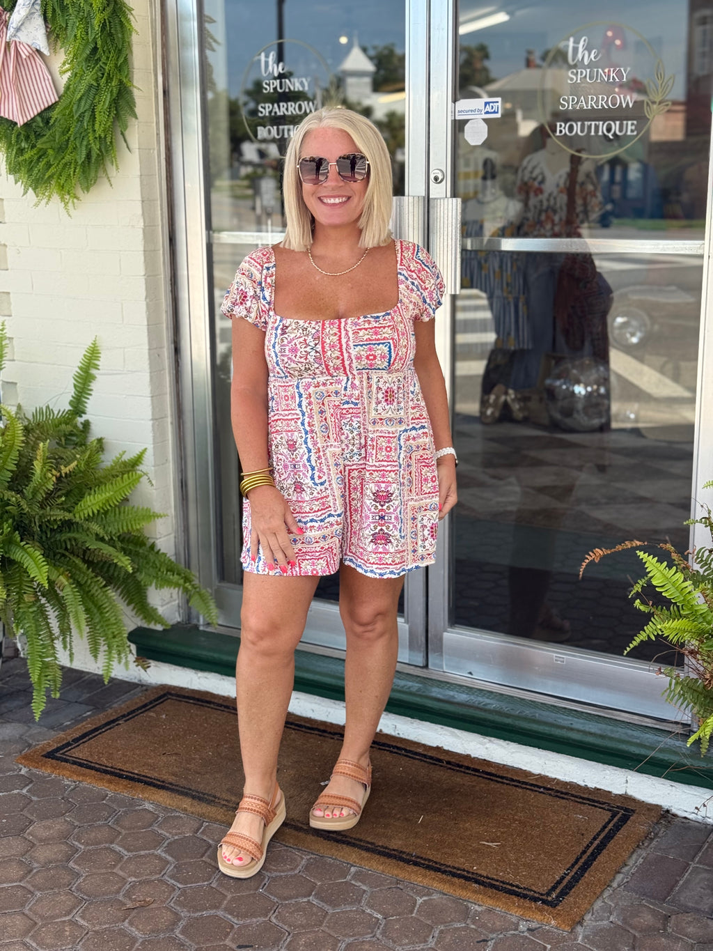 Juniors Boho Patchwork Print Smocked Romper