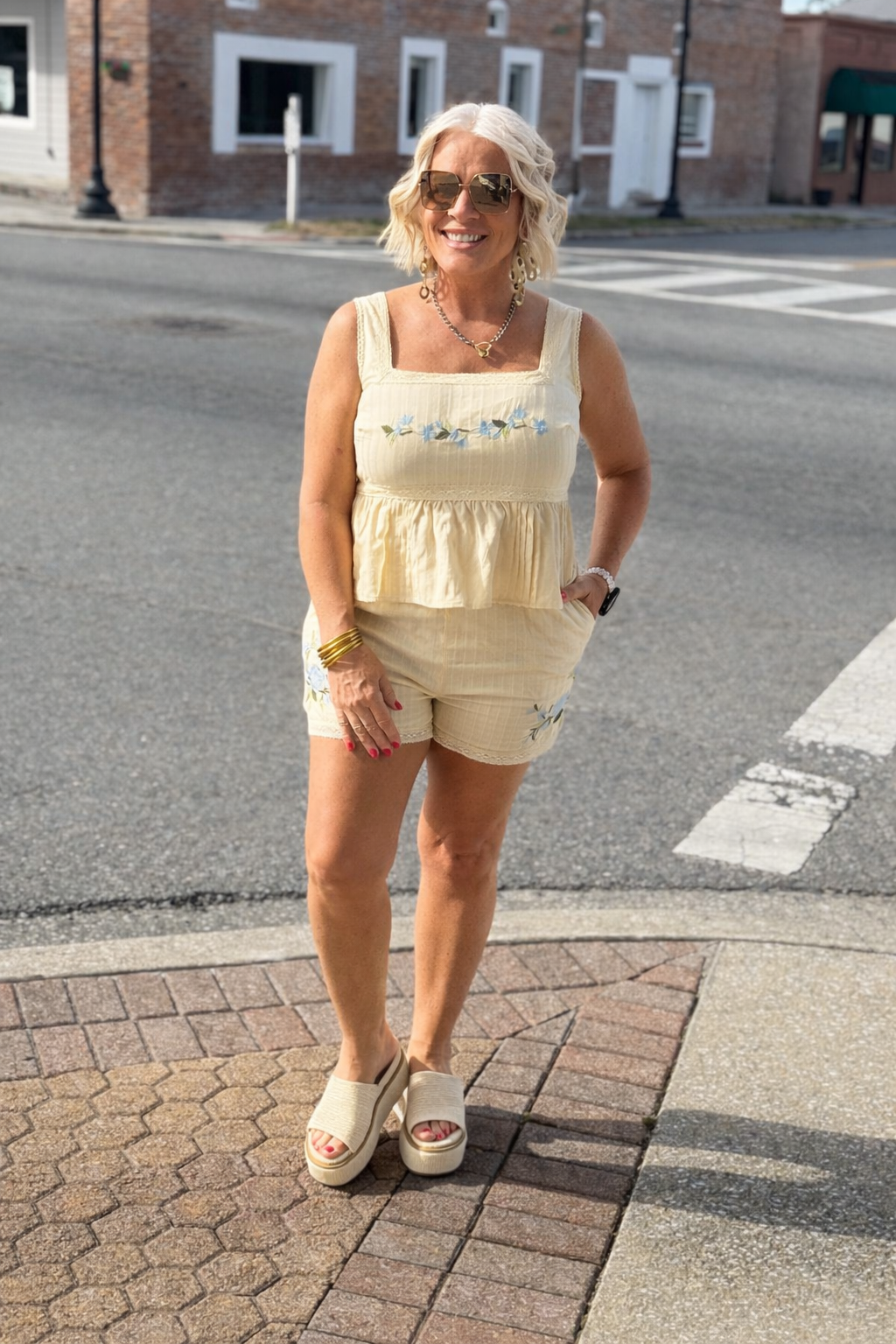 Buttercream Embroidered Tank + Shorts Set