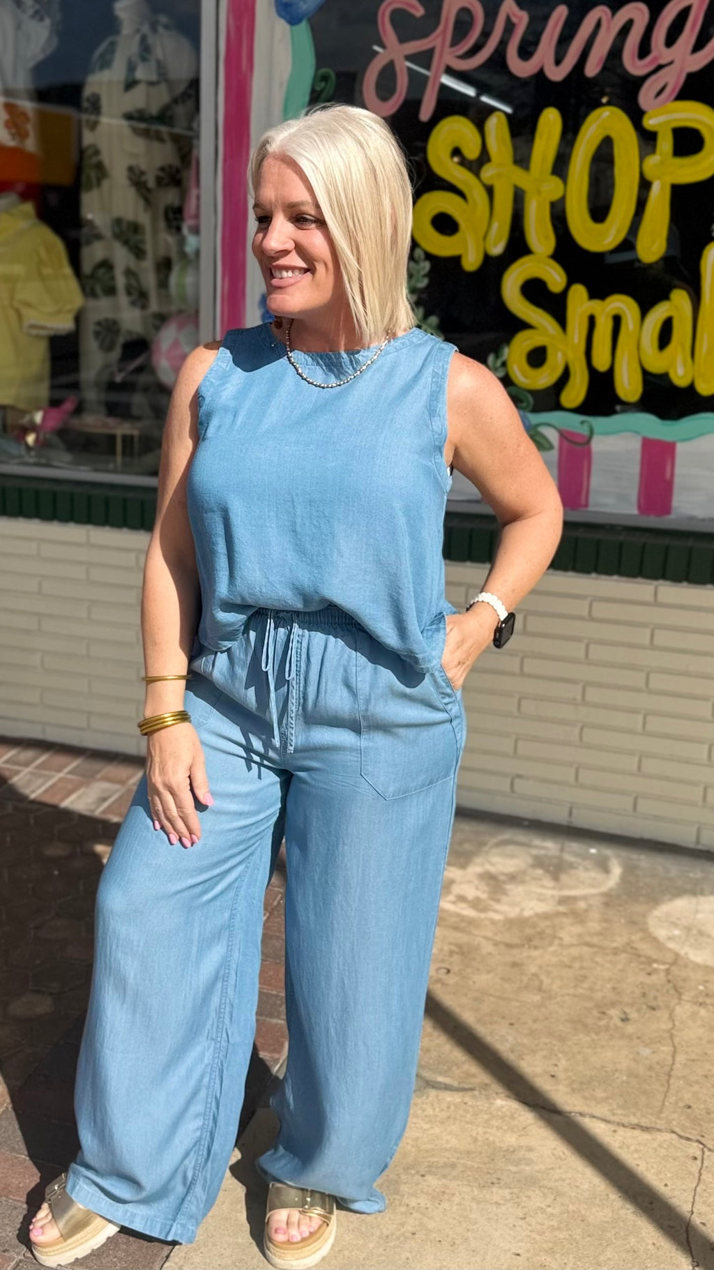 Back Button Chambray Set (Available Small-3X)