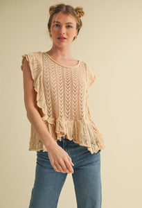 Flowy fit crochet tulip top in natural