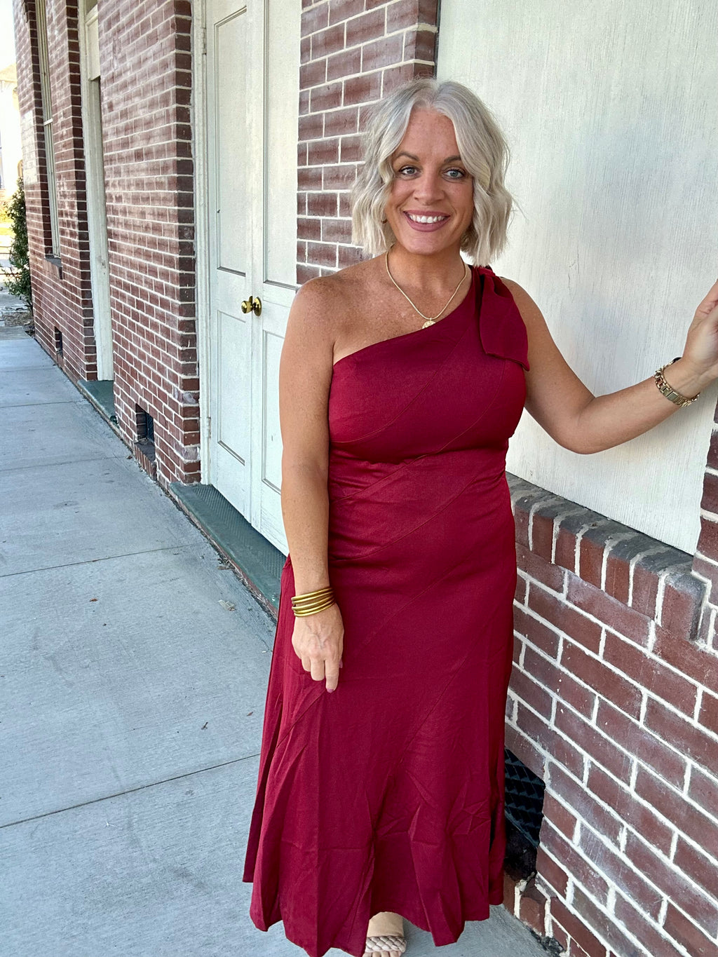 One-Shoulder Midi Dress with Slanted Seamwork