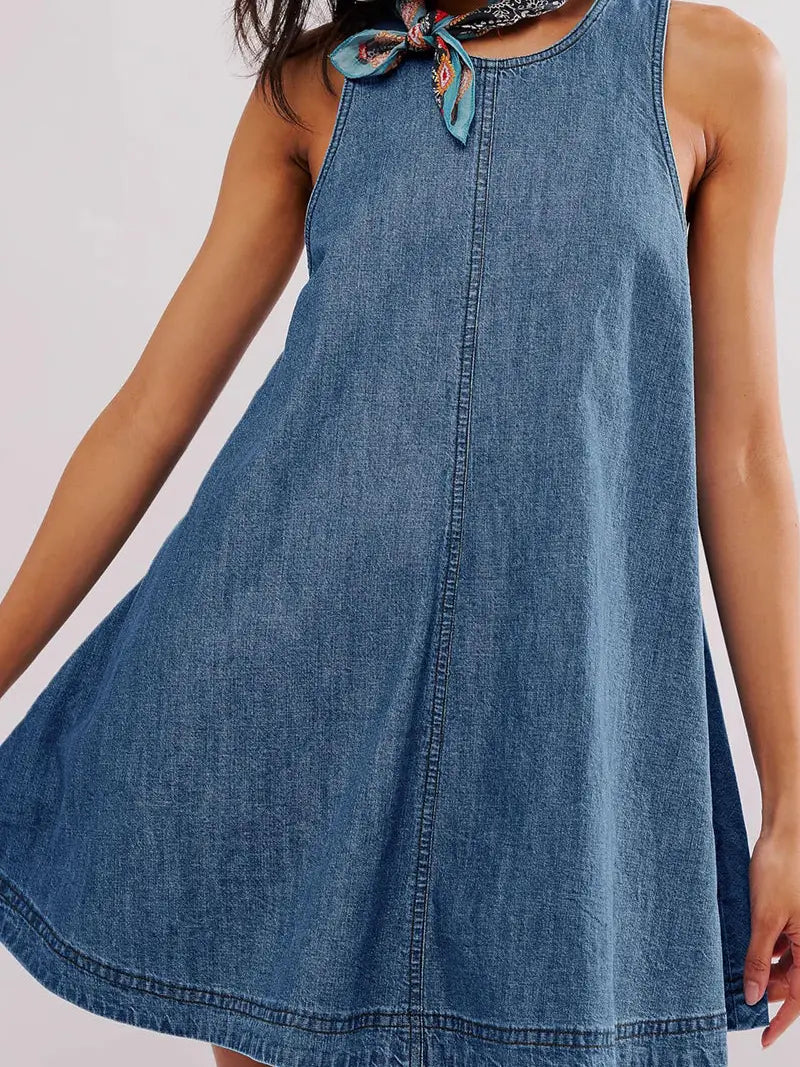 Back Cutout Sleeveless Denim Dress