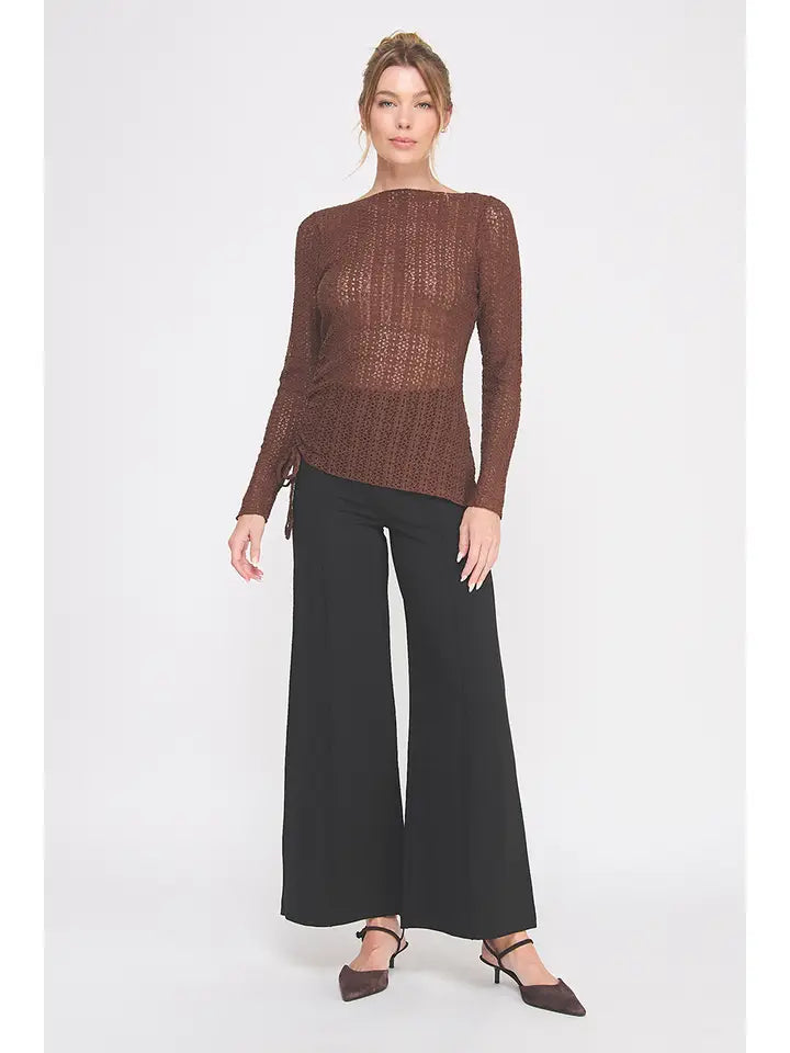 Brown Knit Lace Boat Neck