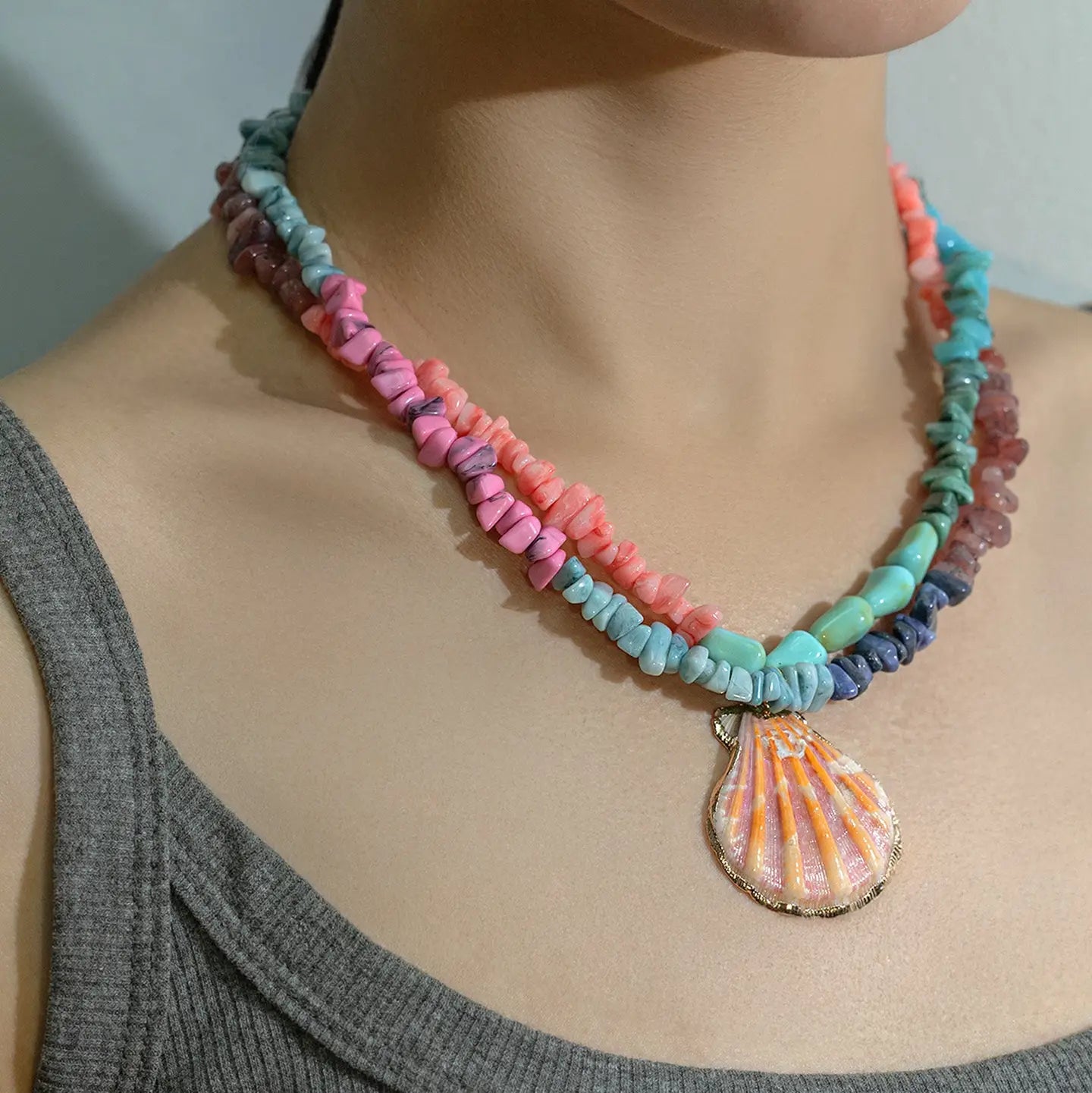 Coral Mirage Shell Pendant Necklace