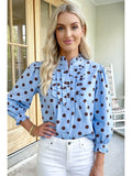 Blue Polka Dot Ruffle Long Sleeve Blouse (S-XL)