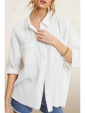 Soft Milk Washed Crinkled Gauze Button Down Shirt