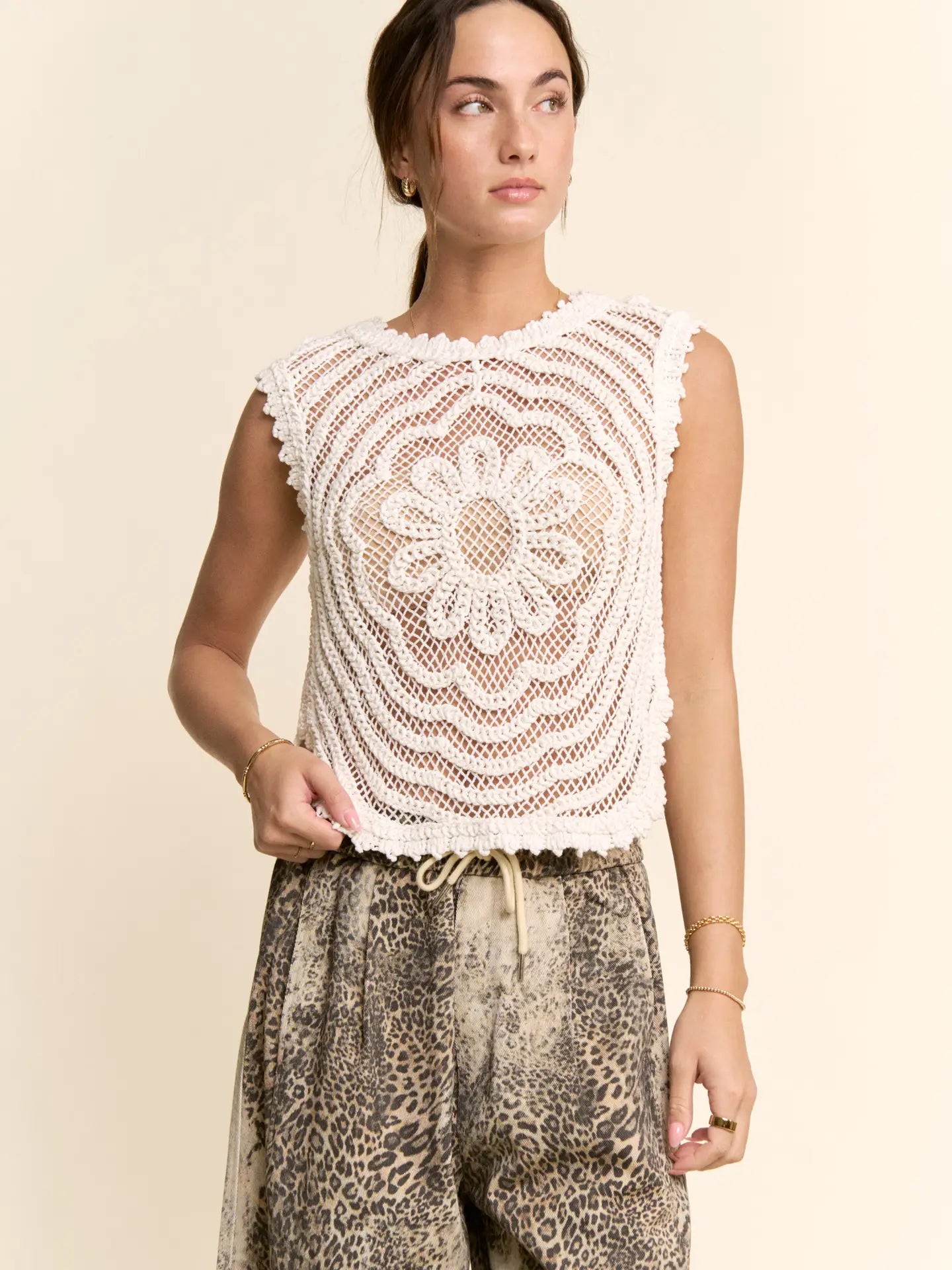 Crochet Open Lace Floral Tank Top