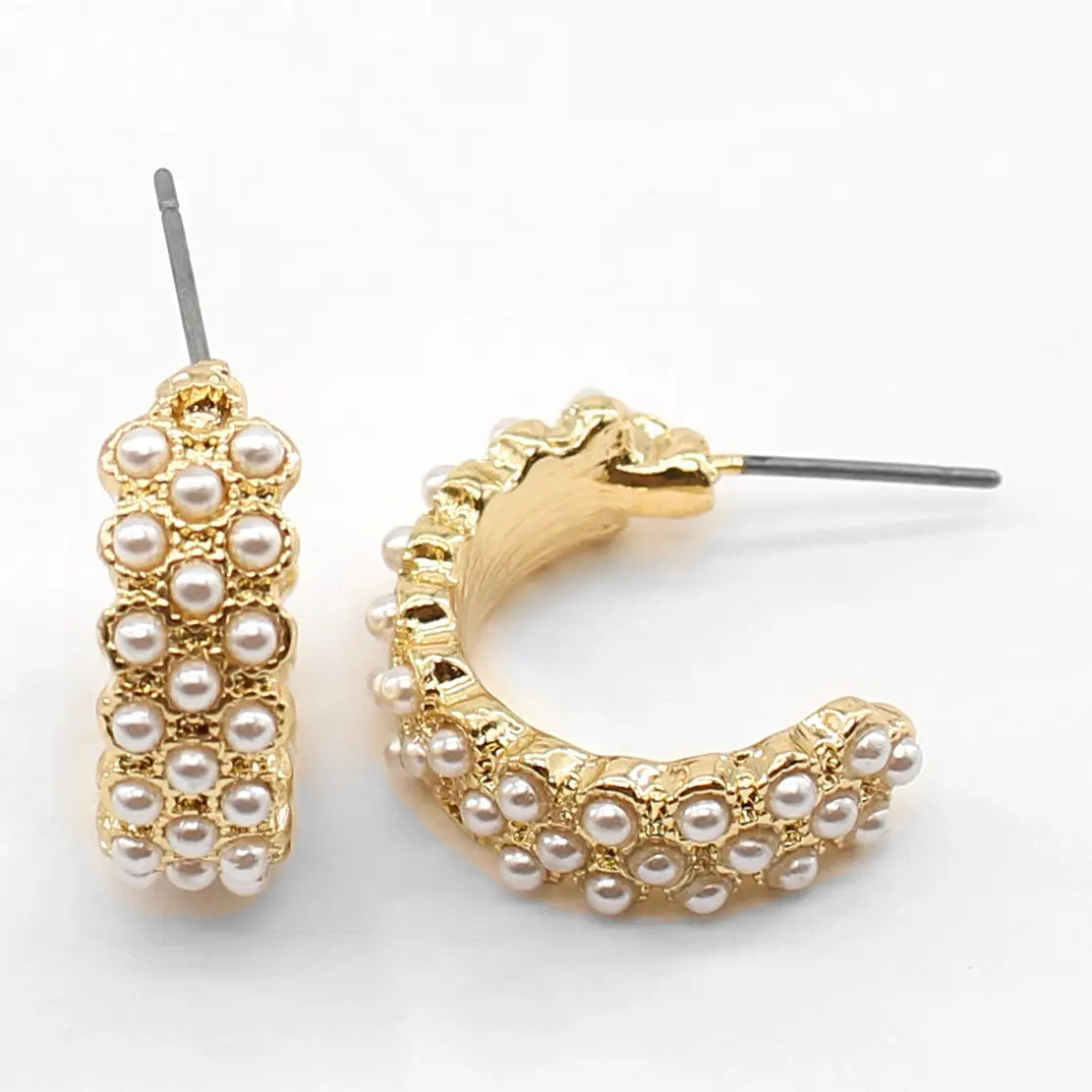 Gold with Small Studded Pearl .5" Hoop Earring