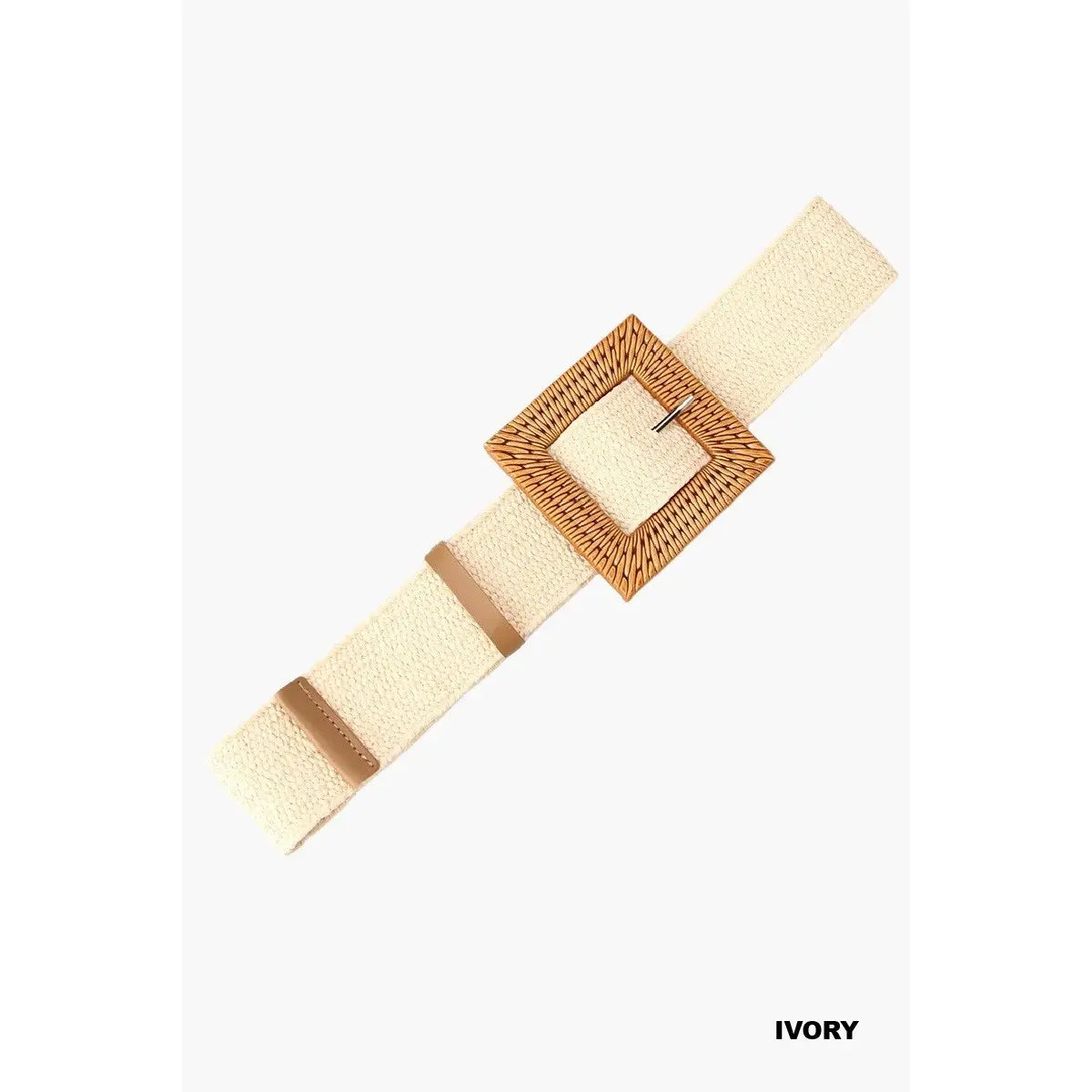 Ivory Bohemian Straw Square Pin Buckle Belt