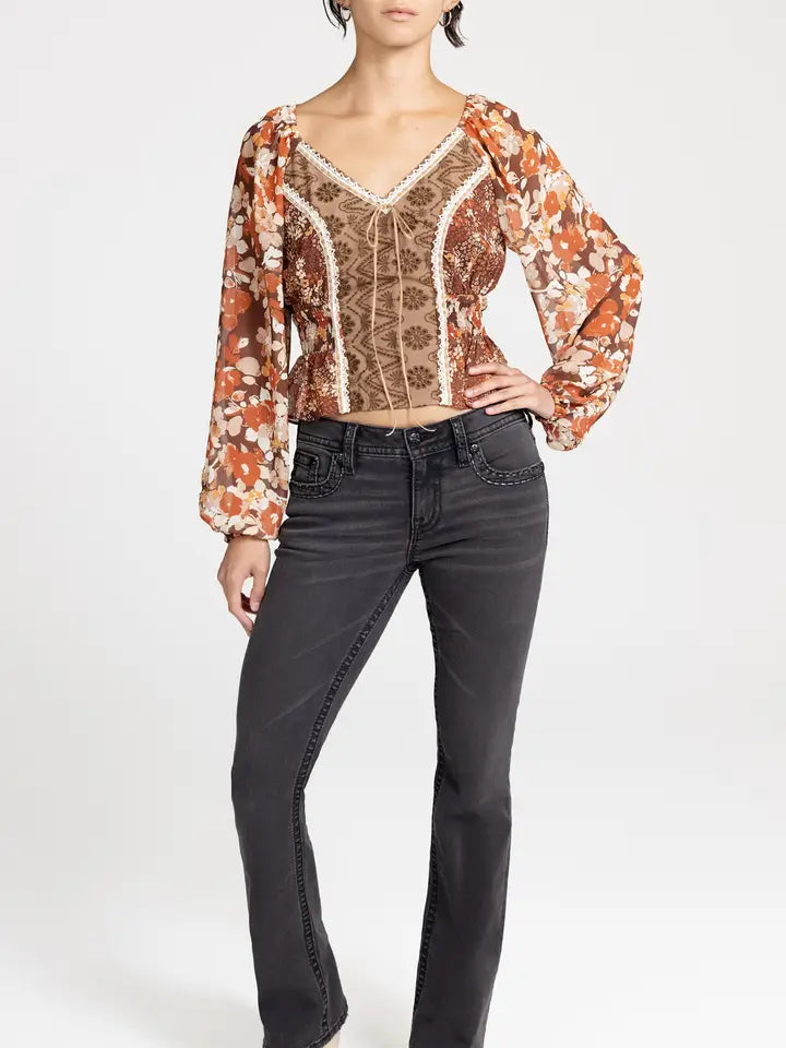Brown Floral Long Sleeve top