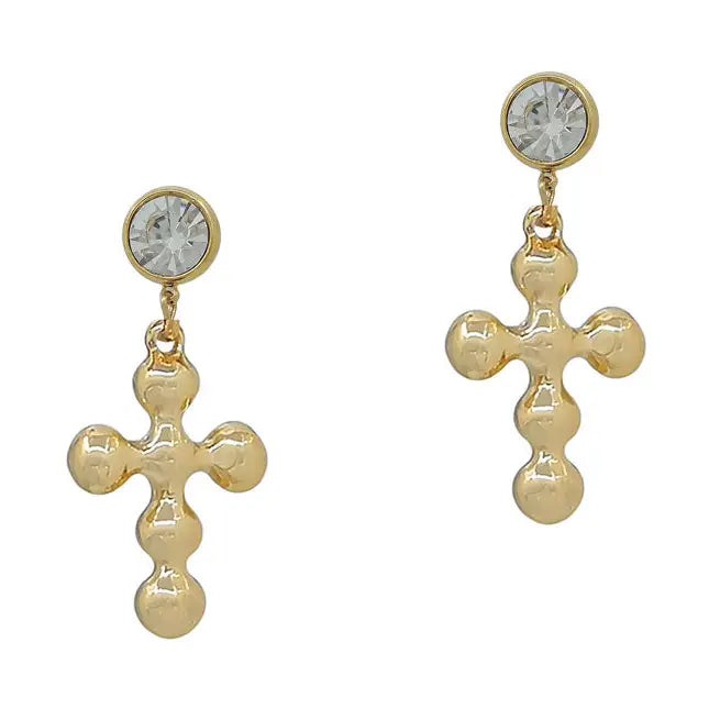 Water Resistant Beaded .5" Cross with Crystal Stud Earring