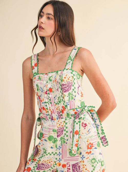 Button Down Pin Tuck Scallop Trim Romper