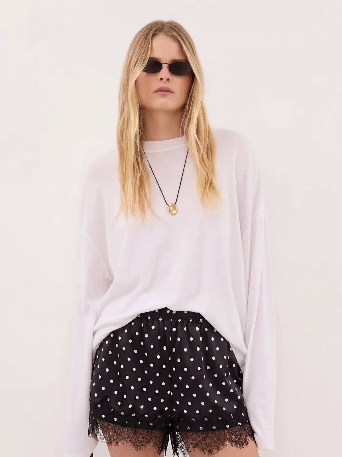 Black Lace Trim Polka Dot Shorts
