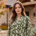 Dark Olive Smocked Sleeve Blouse Top