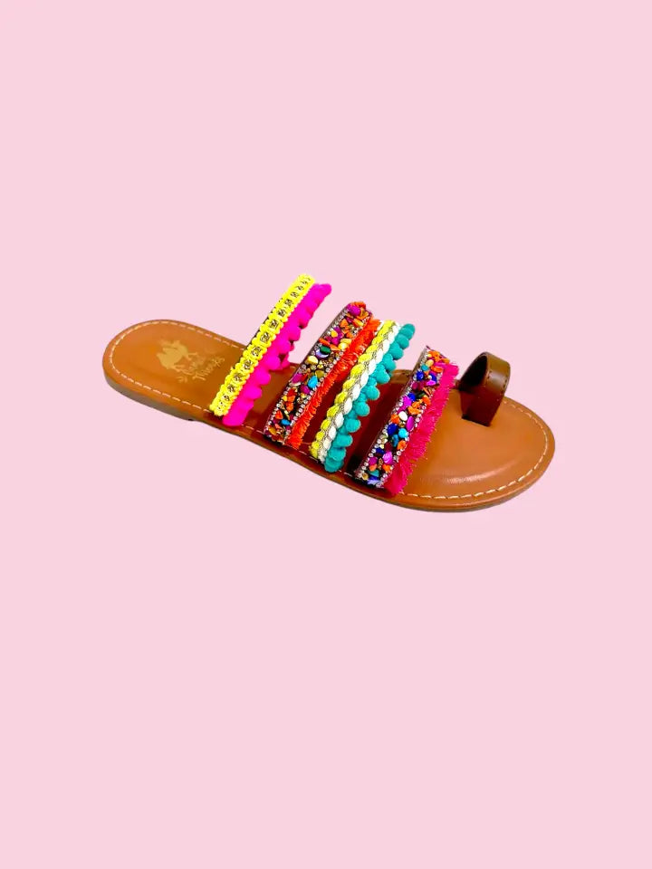Boho Camel Vibrant Multi Colored Sandals