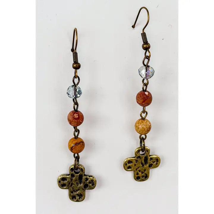 Dangle Beaded Cross Earrings