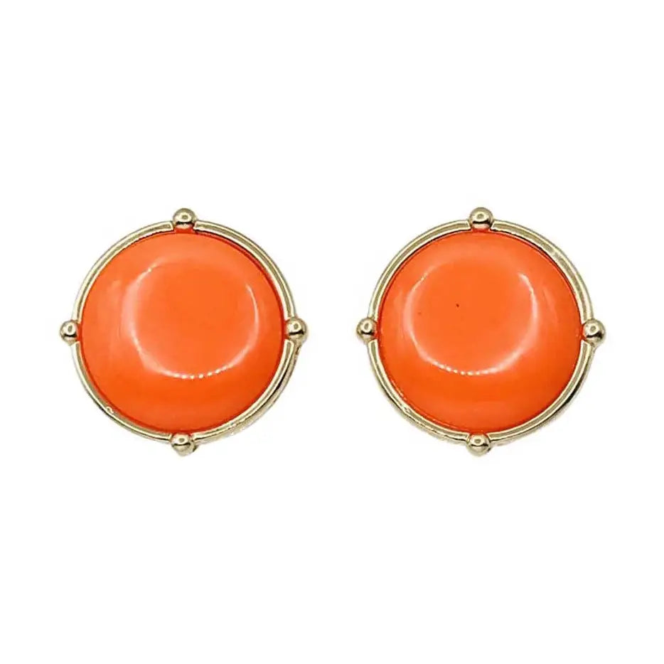 Orange Stone with Gold Outline .5" Stud Earrings