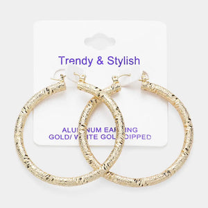 GOLD DIPPED TEXTURED HOOP EARRINGS IN YELLOW GOLD