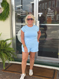 Mist Blue Crossover Cropped Tee and Shorts Lounge Set