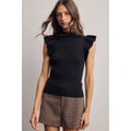 Black Ruffled Shoulder Mock Neck Knit Top