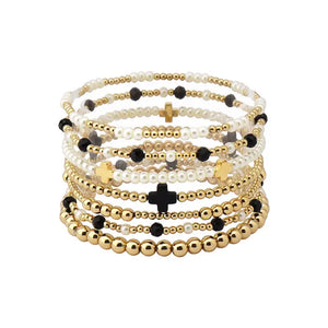 Black Cross Stretch Bracelet Set
