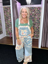 Load image into Gallery viewer, Floral Print Frayed Edge Twill Woven Overalls
