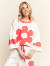 Load image into Gallery viewer, Neon coral/ white flower patch oversized tee
