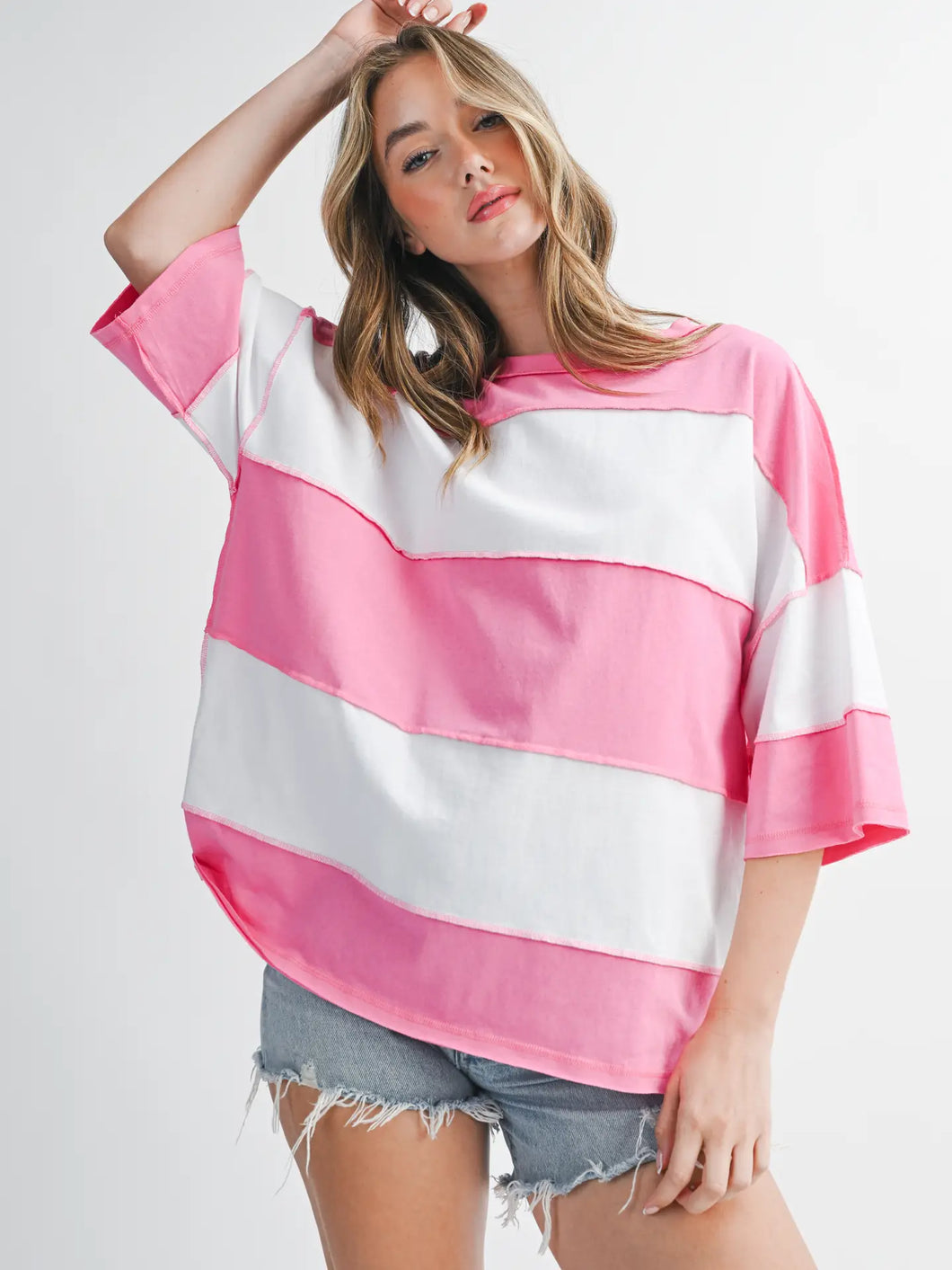 Polly Color Block Top IN PINK AND WHITE