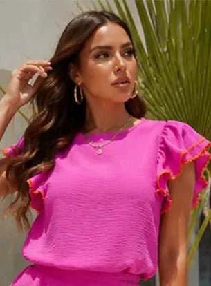 Pink and Orange Ruffle Sleeve Airflow Top
