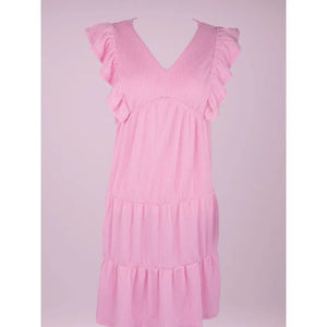 PINK RIBBED RIFFLE DRESS