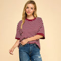 Burgundy Striped Knit Top Casual Relaxed Fit