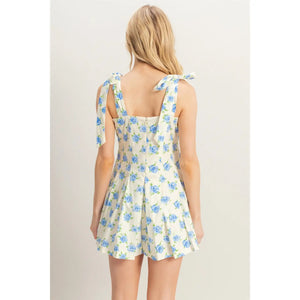 JUNIORS Floral Self-Tie Shoulder Straps Romper