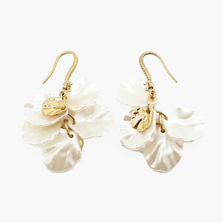 Pearlized Open Leaf and Gold 1.5" Earring