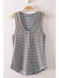 Sky Mocha Striped & Solid Button Down Fitted Knit Tank Top