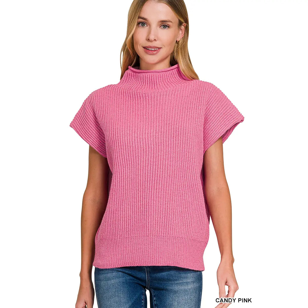 CANDY PINK MOCK NECK SWEATER