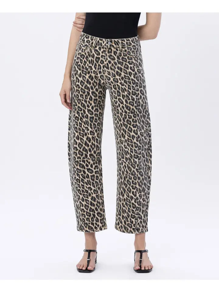 Vervet High Rise Leopard Print Barrel Jeans