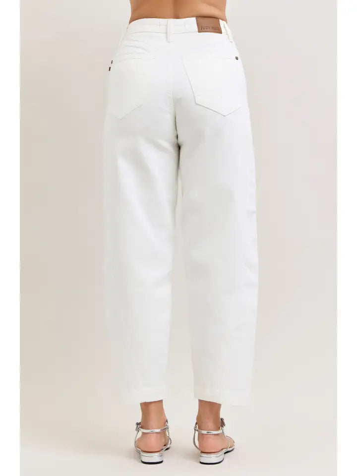 Judy Blue High Waist Rigid Magic Panel Barrel in White