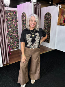 Stretch Contrast Stitch Wide Leg Cropped Pants