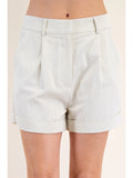 Clearance Juniors PLEATED CREAM CUFFED SHORTS