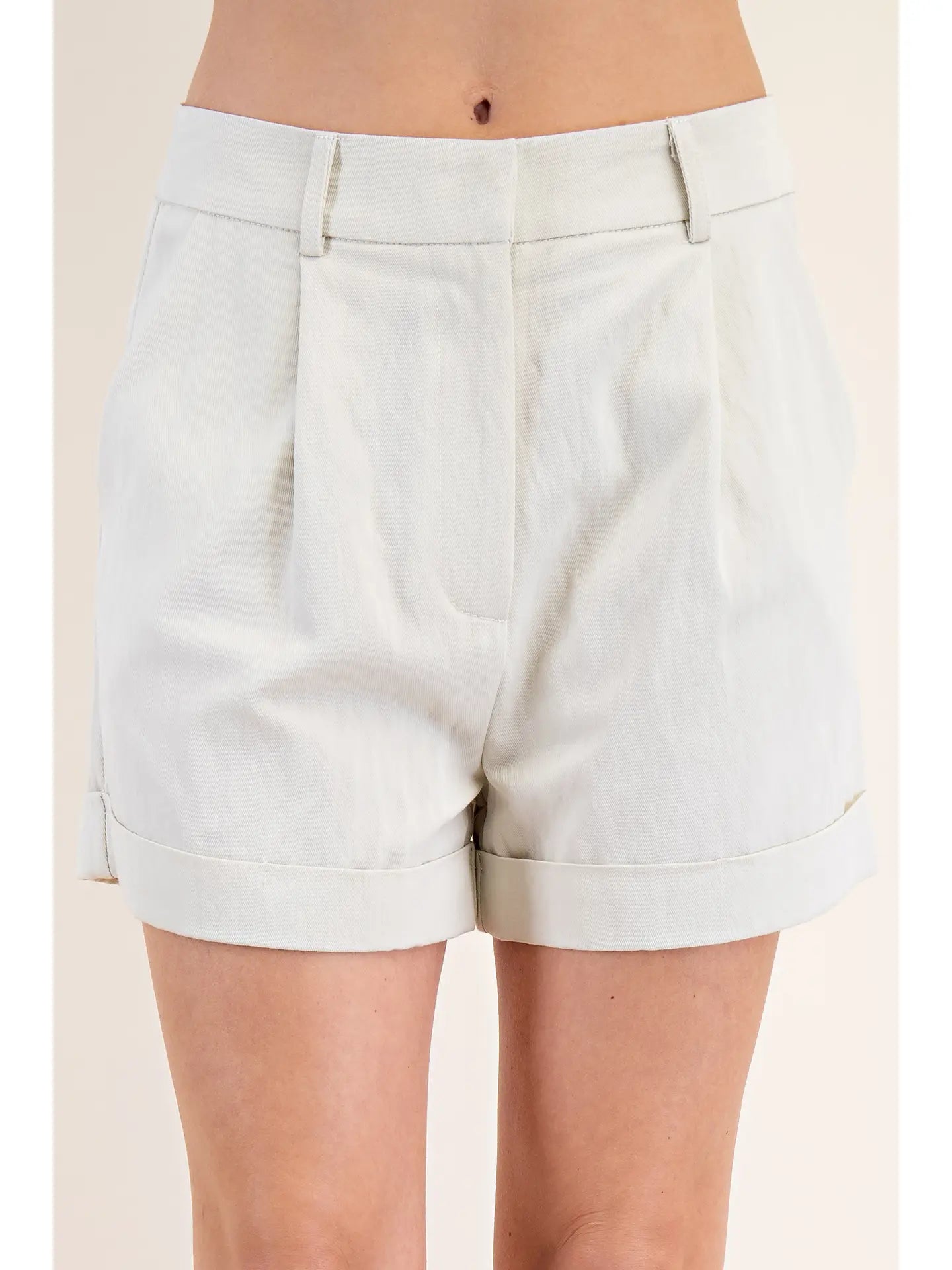 Clearance Juniors PLEATED CREAM CUFFED SHORTS