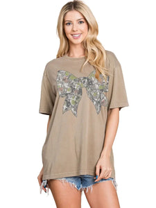 Camo Ribbon Bow Graphic Premium Washed Tee