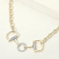 14K Gold Plated Cz Pave Horsebit Link Chain Necklace