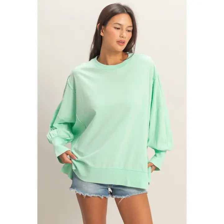 Mint Oversized Seam Detail Long Sleeve Top