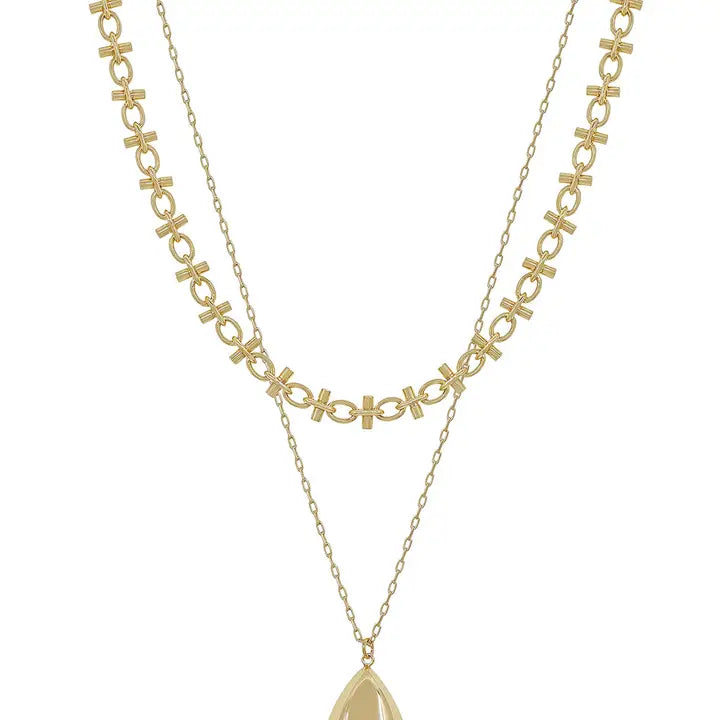 Water Resistant Layered Gold Chain with 20mm Beaded Teardrop Charm 16