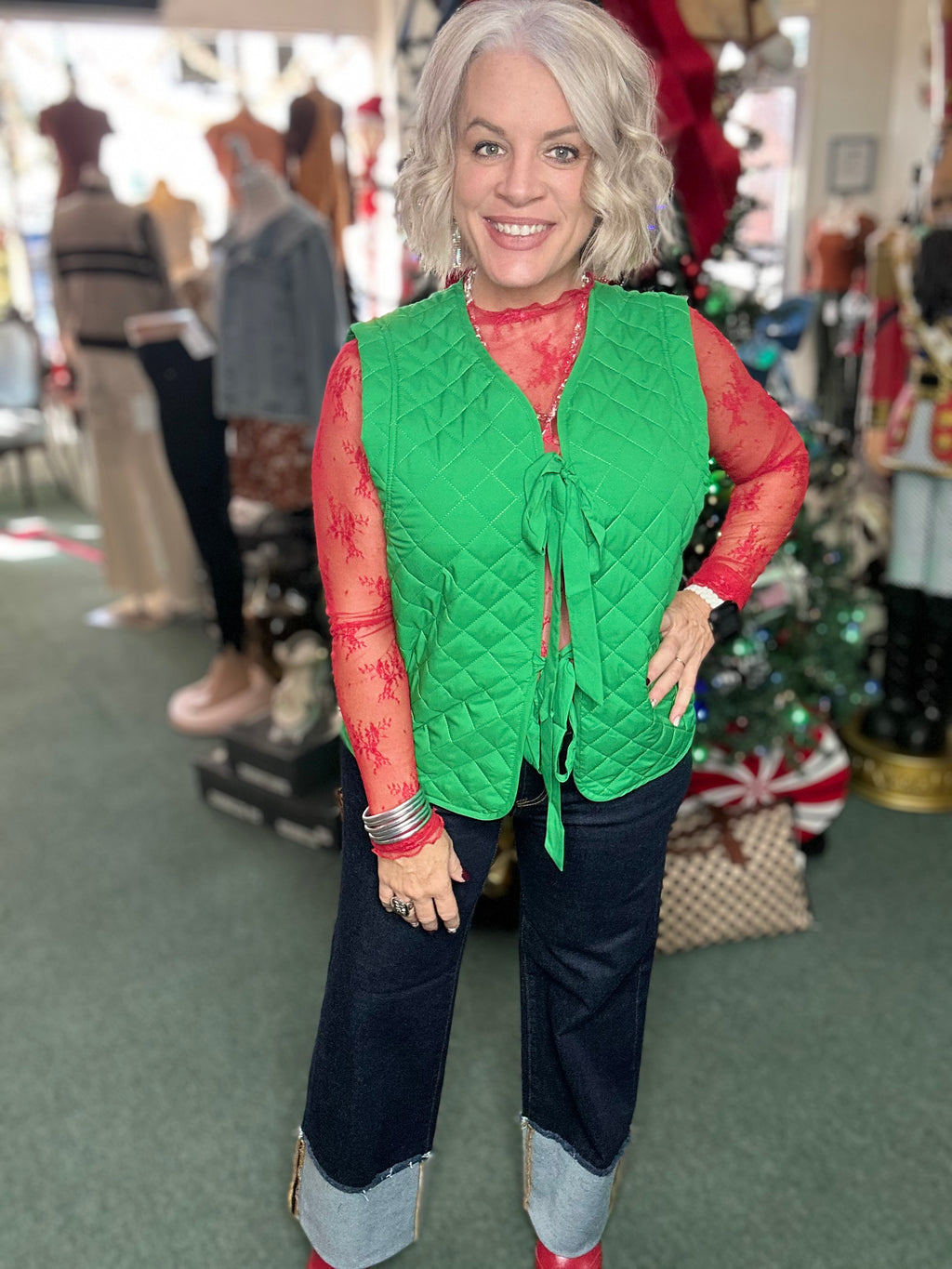 Green Quilted Tie Vest