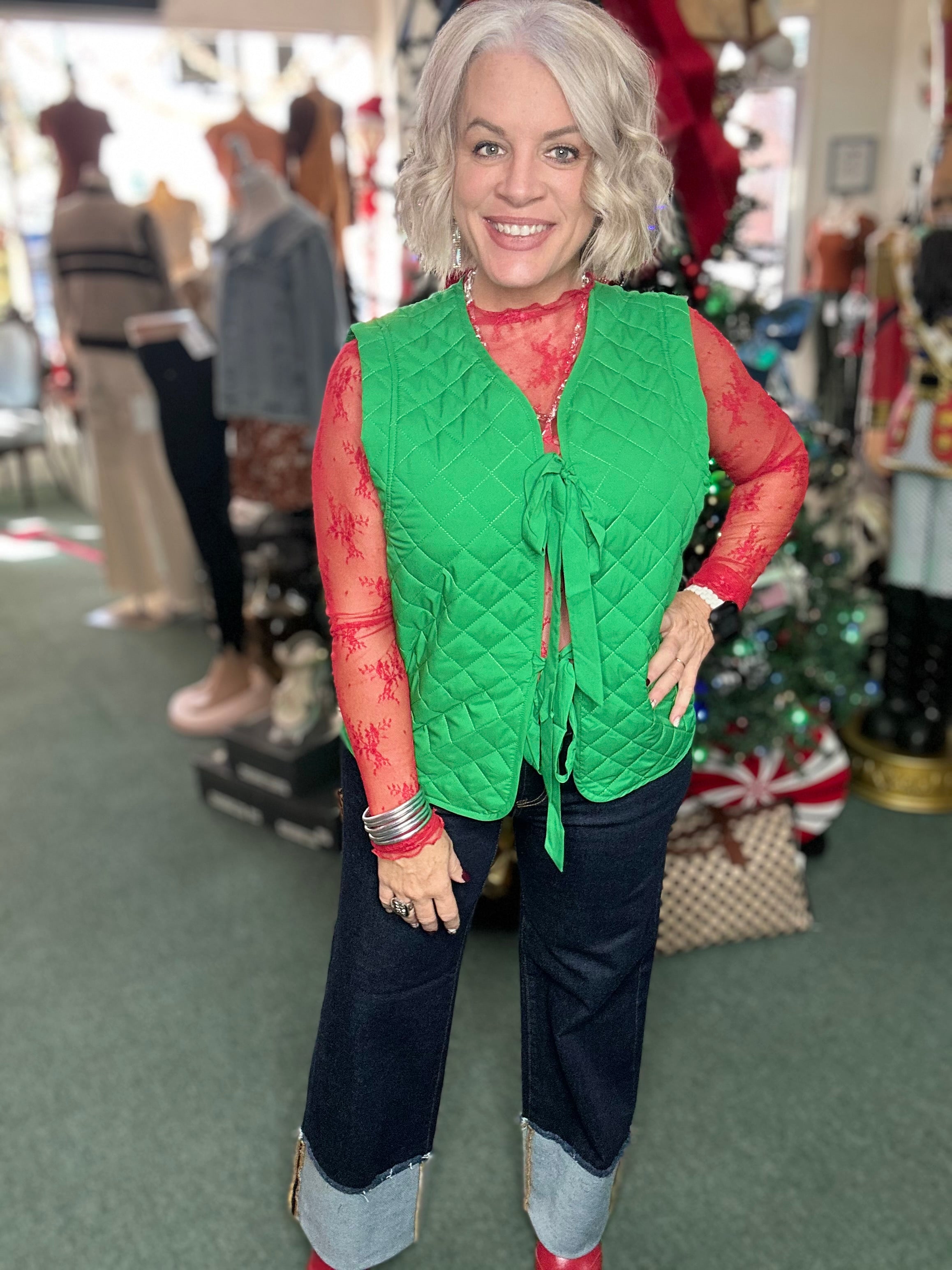 Green Quilted Tie Vest