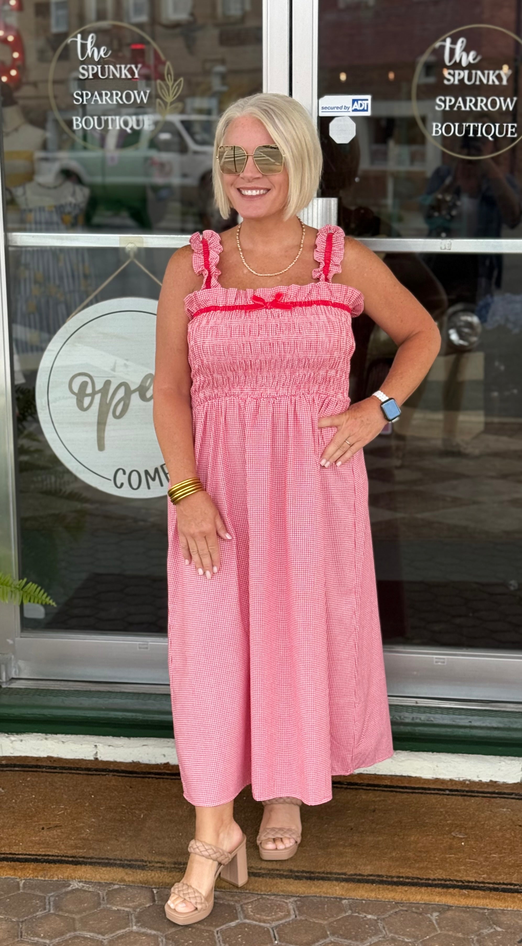 Red Gingham Midi Dress