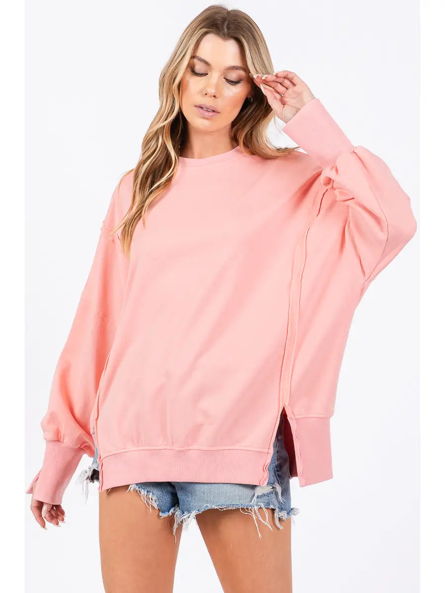 Oversized Slit Detailed LONG SLEEVE TOP