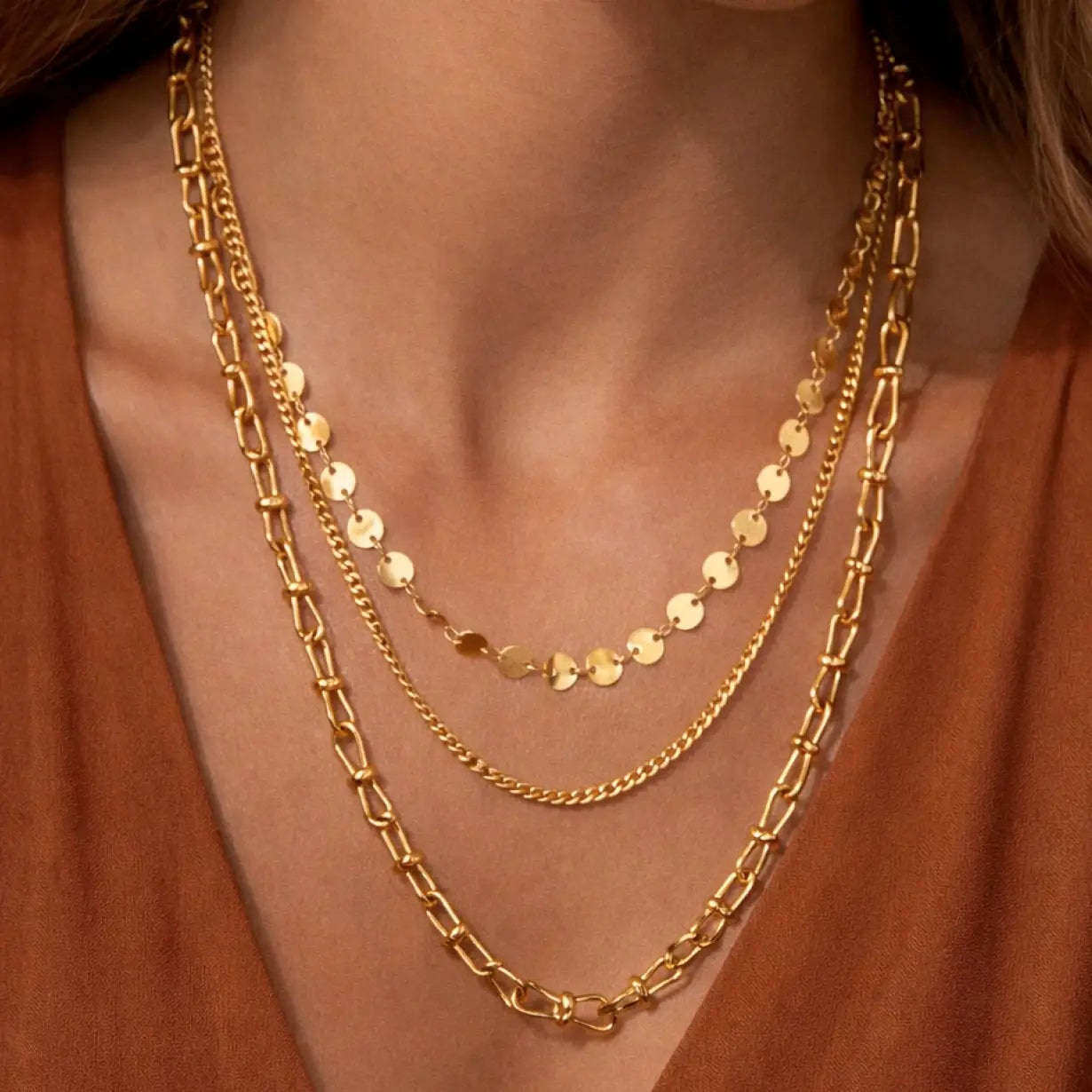 18K Gold Plated Waterproof Stainless Steel Chain Necklace